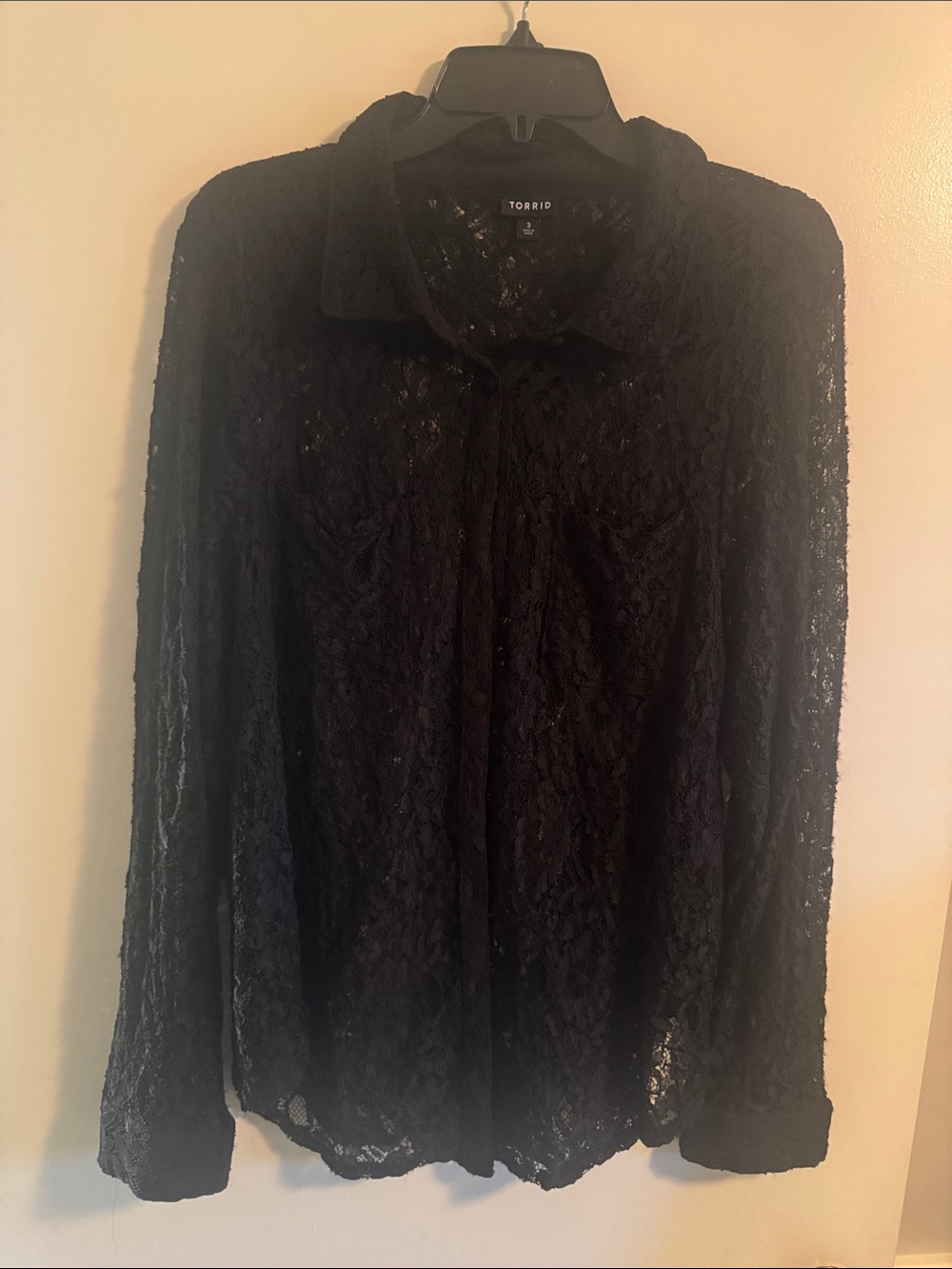 torrid Black Sheer Lace Button-Down Shirt